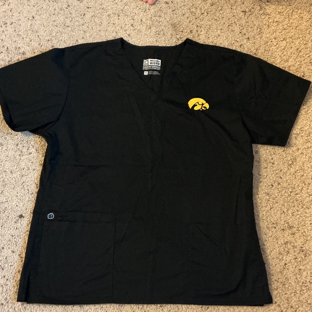 Black Scrub Top with Iowa Hawkeye logo